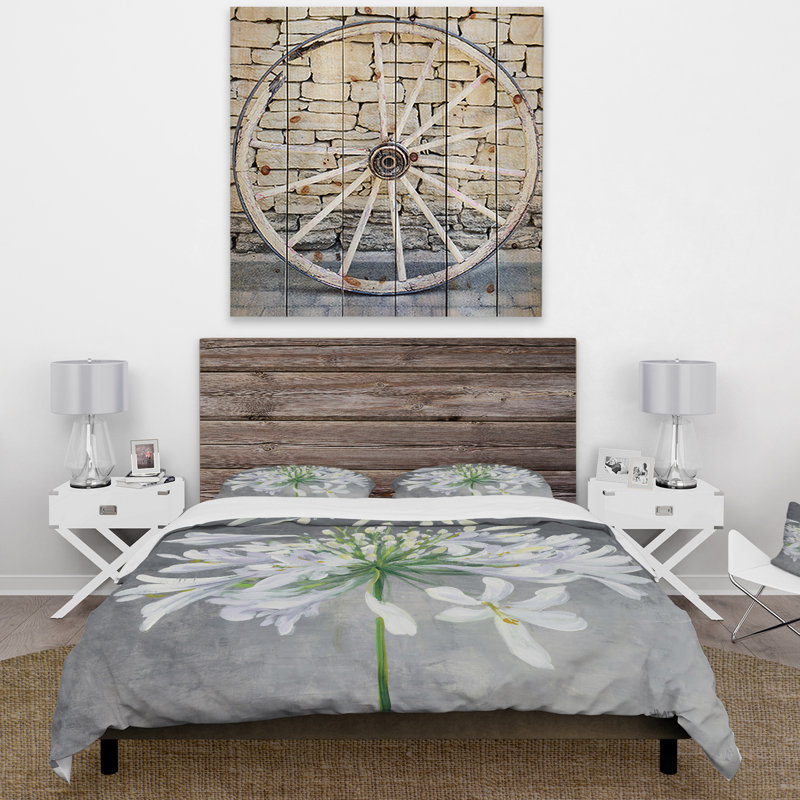 Gray and White Floral Microfiber Full/Queen Duvet Cover Set