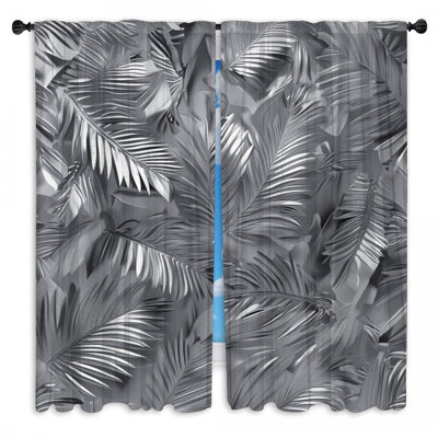 Rideaux de fenêtre argentés avec feuilles de palmier transparentes et obscurcissant - 2 panneaux