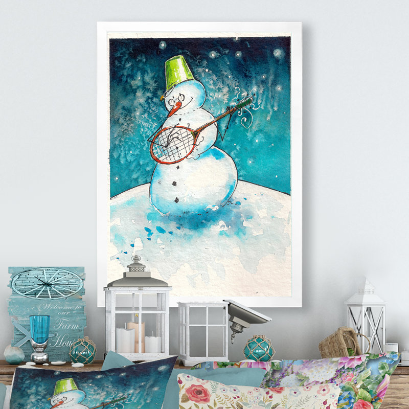 Bonhomme de neige de Noël jouant de la guitare - reproduction d'art sur toile, H 40 po x l 30 po x P 1,5 po
