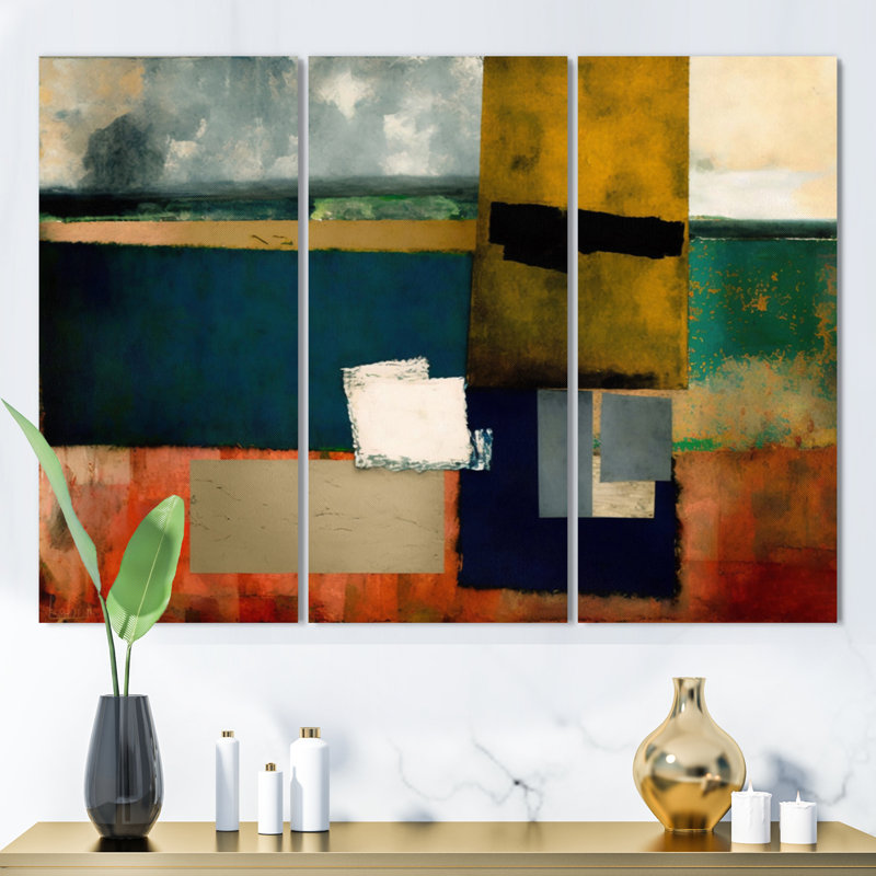 «Blue Sky Colorfields VI», reproduction sur toile 3 pièces, H 20 po x l 36 po x P 1 po, Toile tendue