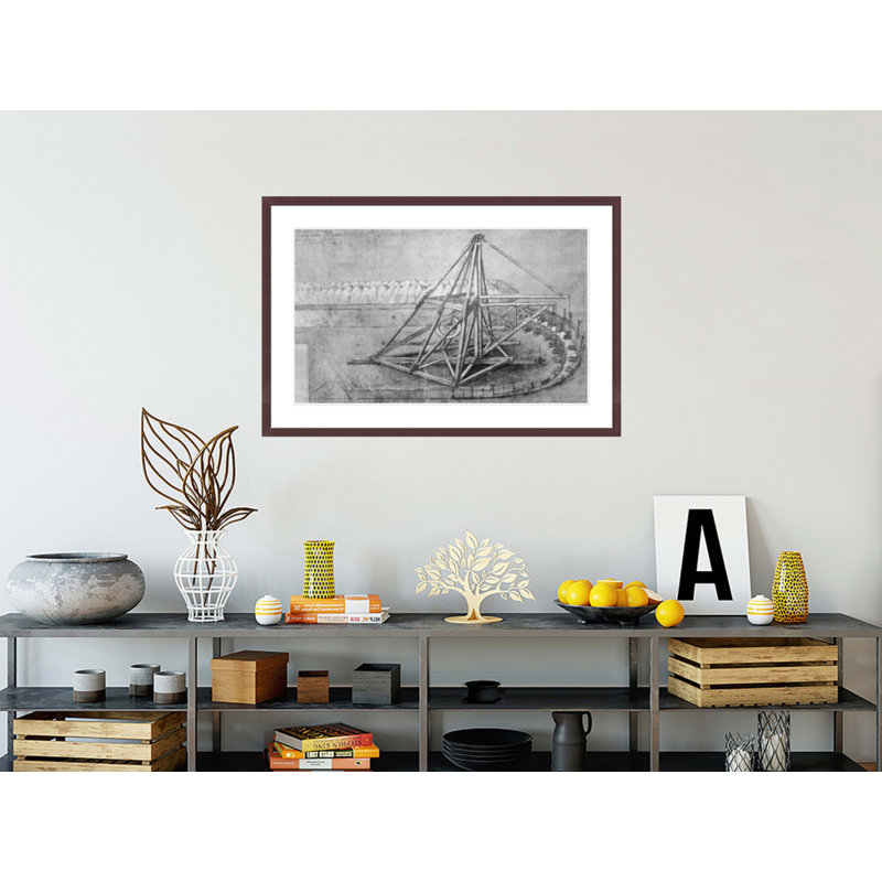 Excavating machine facsimile of fol.1v-b from Codex Atlanticus by Leonardo da Vinci -Framed Giclee Print
