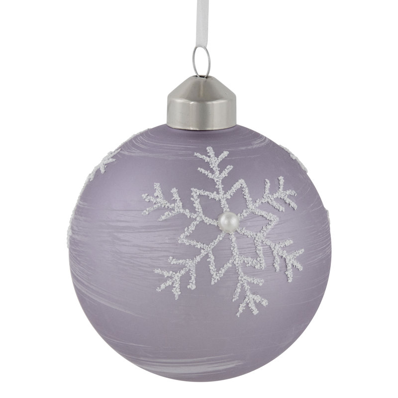 Ornements de Noël en forme de boule de verre mauve 3ct avec flocons de neige 3 po