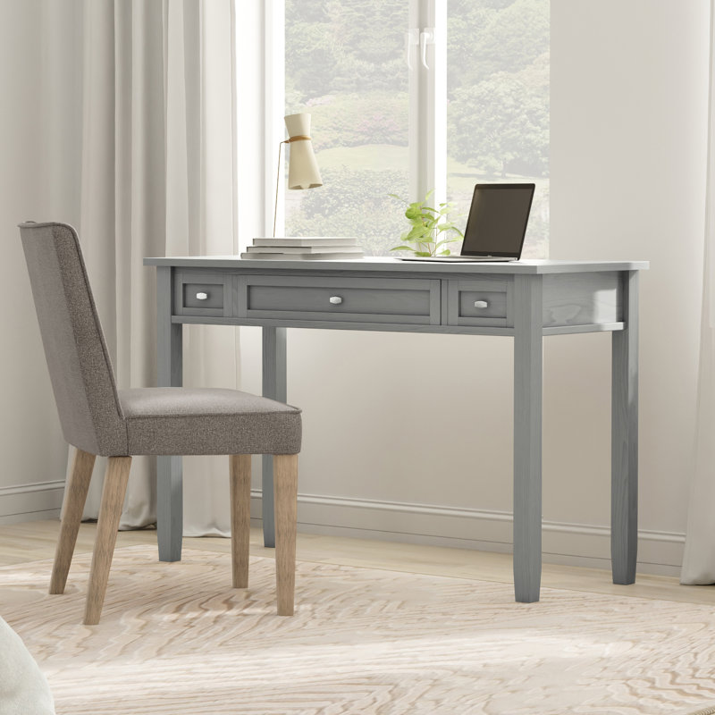 Warm Shaker 48"W Solid Wood Transitional Writing Desk with Flip-Down Keyboard Tray and 2 Drawers, Fog Gray
