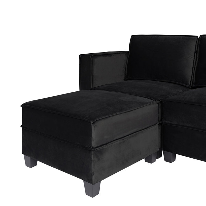 Canapé modulaire et méridienne Emmaliese, Velours noir