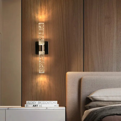 Applique murale contemporaine en cristal 17 po (h), finition plaquée or avec cristal bullé, applique murale d'intérieur 2 lumières pour salle de bain, chambre à coucher, couloir, luminaire moderne