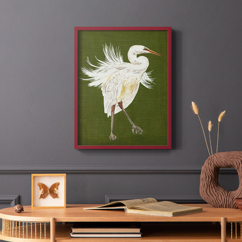 Heron Plumage I, reproduction encadrée - bois massif, Cadre simple rouge, H 10 po x l 8 po