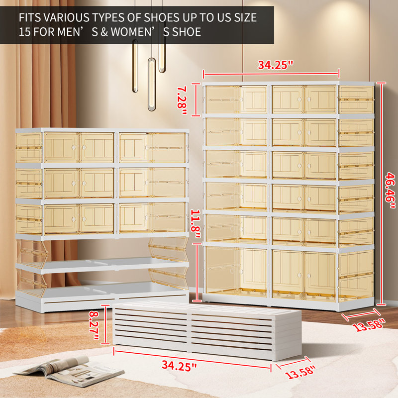 6-Tier 12-24 Pairs Stackable Shoe Storage Cabinet For Entryway Large Shoe Rack Easy Assembly, White