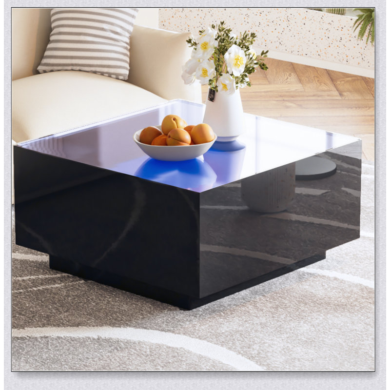 Table basse carrée ultrabrillante carrée avec 16 lumières à DEL de couleur, centre de table moderne et élégant pour votre salon
