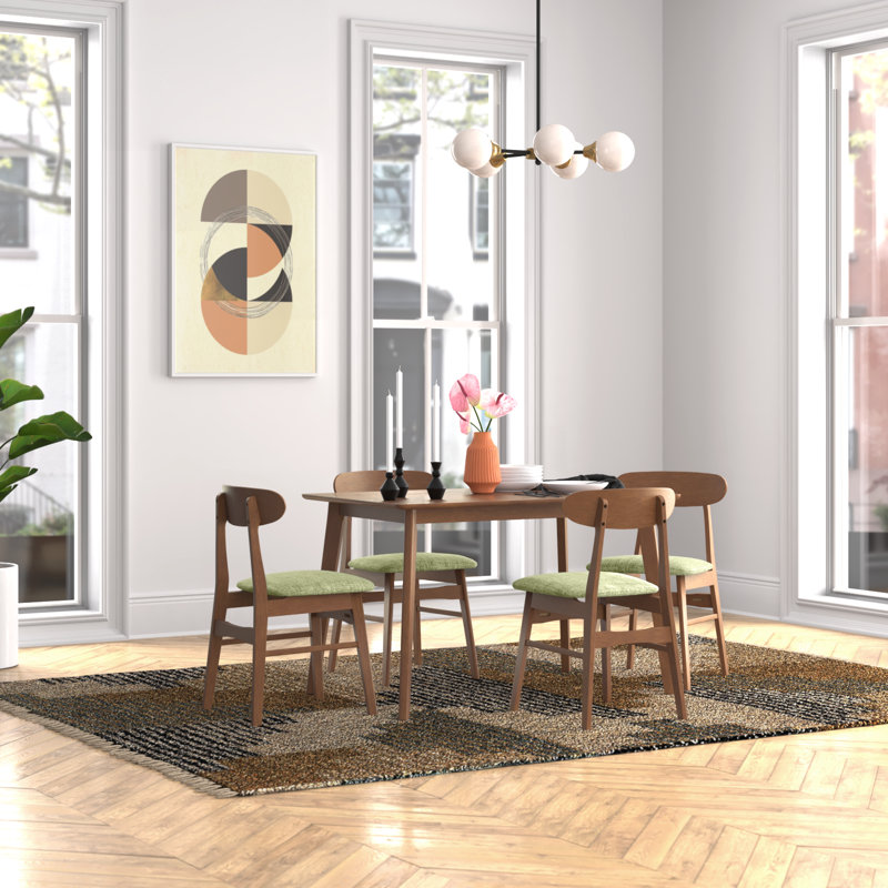 Ensemble de salle à manger en bois avec table rectangulaire et chaises Caveney, Vert, 5 pièces: table, 4 chaises