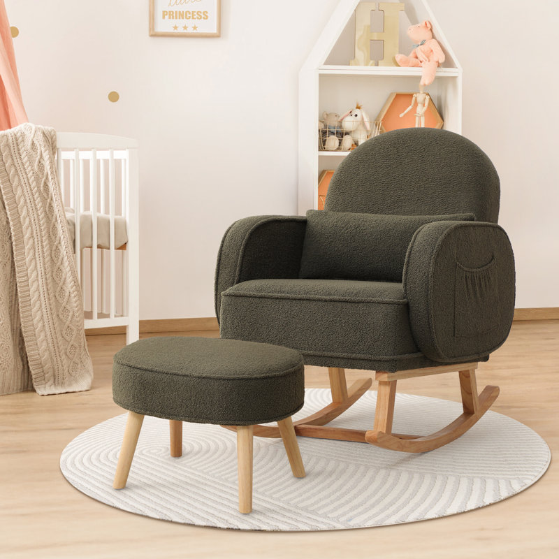 Chaise berçante rembourrée avec repose-pieds Teddy, Vert