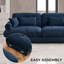 Canapé modulable 2 places en velours avec assise profonde, 2 poufs amovibles, coussins de dossier et traversins, bleu-497492769