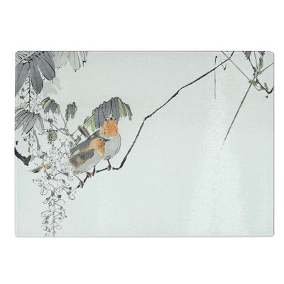 Tempered Glass Two Sparrows by Watanabe Seitei Chopping Board