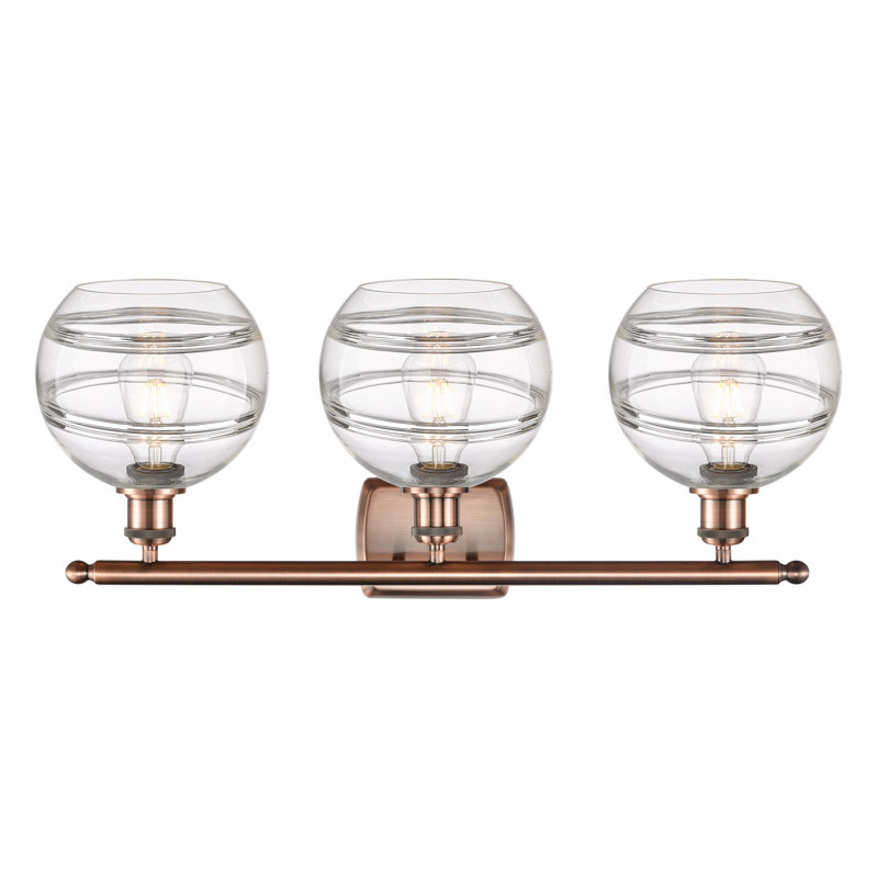 Éclairage pour meuble-lavabo 3 lumières Natick, Transparent, Cuivre antique