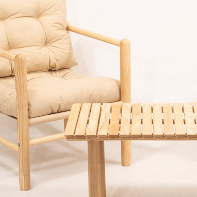 Ensemble de table et chaises de jardin scandinaves (4 pièces), naturel et crème, 53,1 po x 29,1 po x 29,5 po | Fabriqué à partir de bois de châtaignier à 100%, sans vernis, agent de conservation à base d'eau | Mobilier d'extérieur élégant pour patio et terrasse