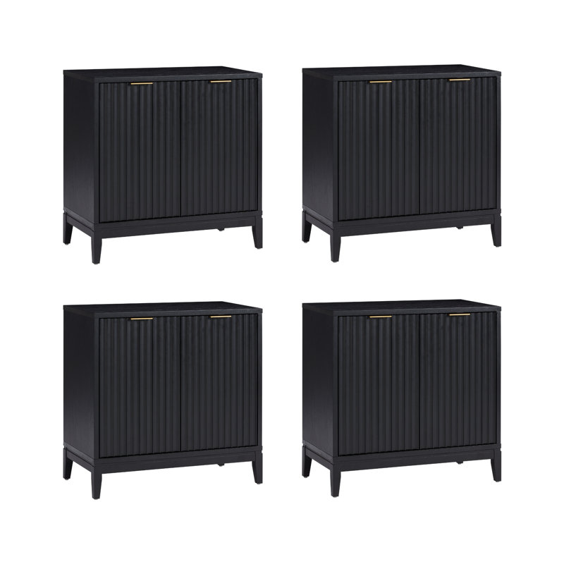 Meuble télé ou armoire d'appoint en bois massif Coggins (ensemble de 4 pièces), Chêne noir