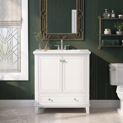 Meuble-lavabo autoportant blanc l 20 po x P 18 po x H 34 po avec comptoir en céramique intégré (robinet non inclus)