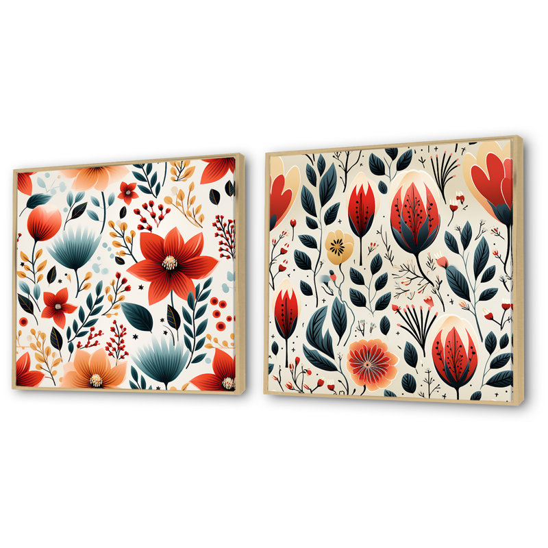 Harte - ensemble d'art mural en toile florale sur 2, Encadrement brun, H 30 po x l 61 po x P 1 po