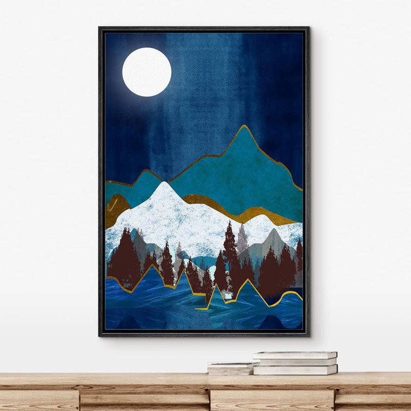 Soleil, chaîne de montagnes, paysage abstrait, illustrations, rustique, H 24 po x l 16 po, Noir