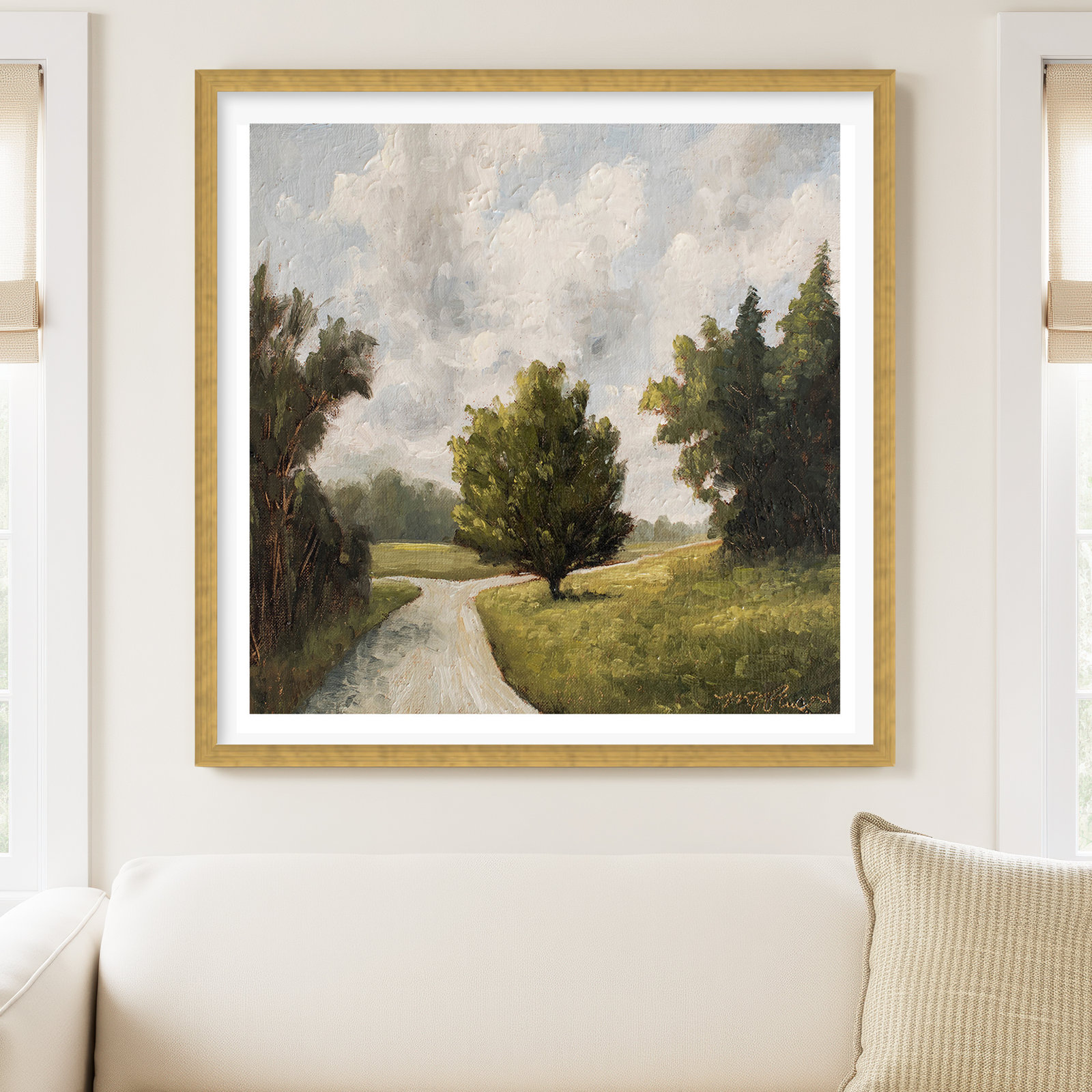 Around the Bend Painting, Yes, Gold Framed Paper, 36" H x 36" W x 0.75" D