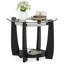 Table basse Hommoo 32 po à 2 niveaux avec plateau en verre trempé, structure en bois d'hévéa et roulettes, transparent et noir-132677236