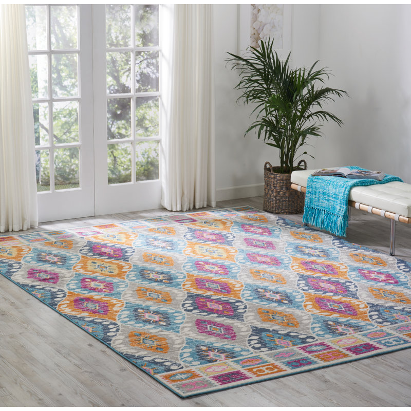 Geomar Blue/Yellow/Pink Rug, Rectangle 160 x 221cm