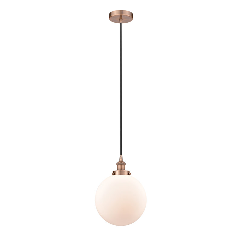 Luminaire suspendu sphère 1 lumière Frederick, Blanc mat, Cuivre antique