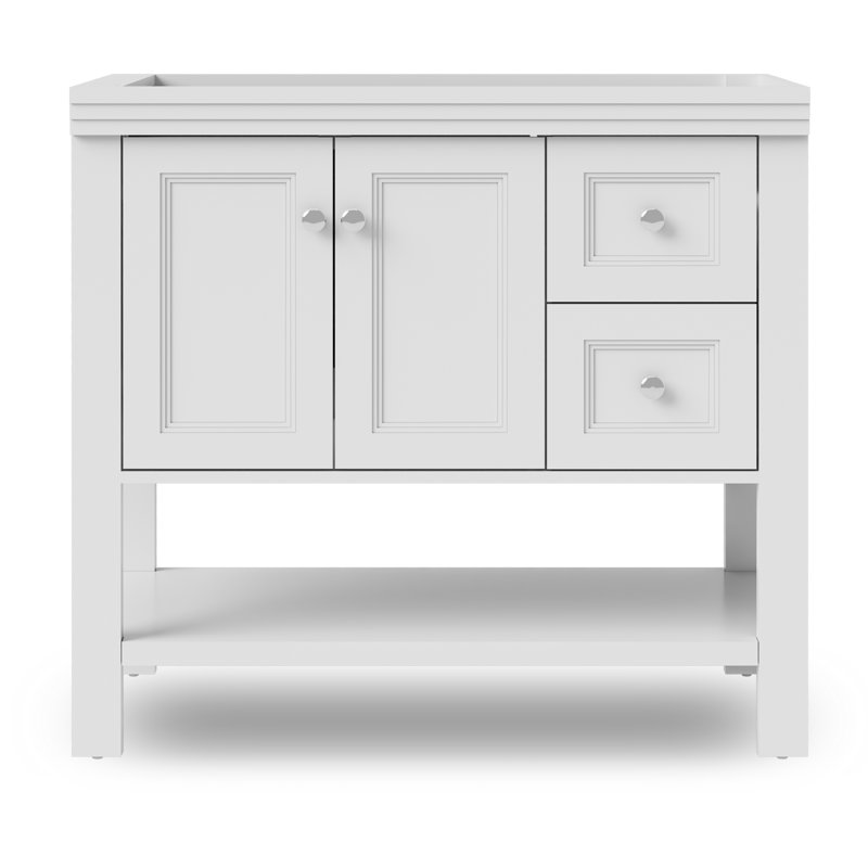 Base de meuble-lavabo simple 36 po seulement, 2 portes 2 tiroirs, lavabo non inclus, Blanc