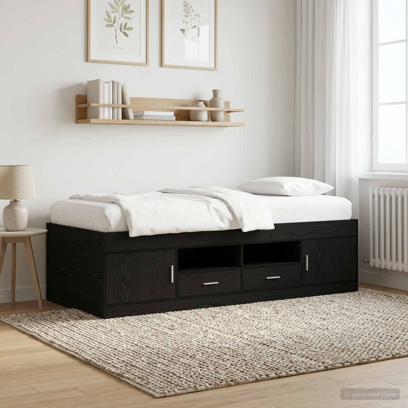 Bed Frame, Black Oak