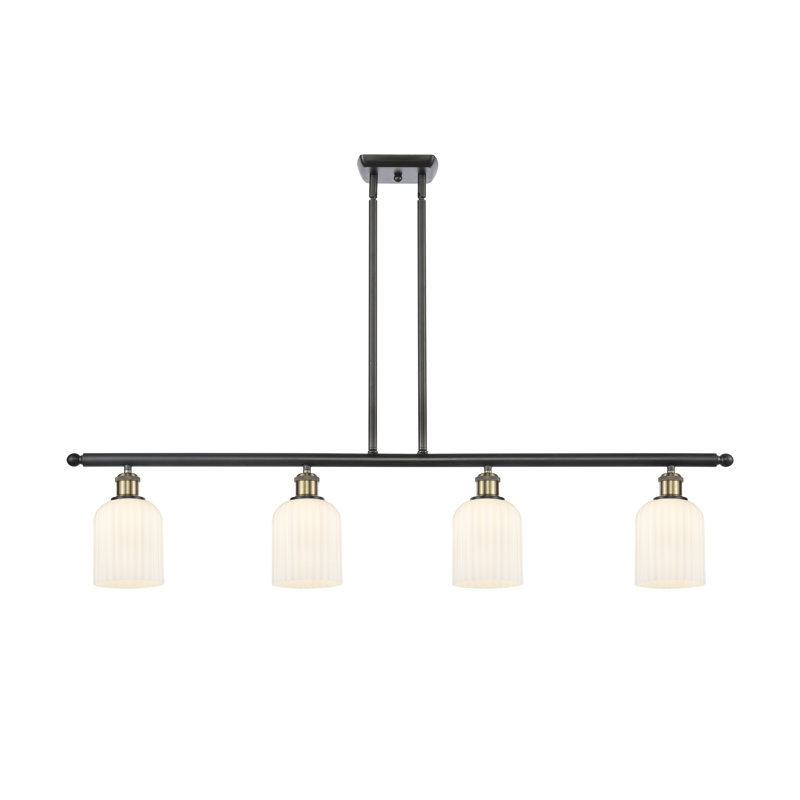 Luminaire suspendu pour îlot de cuisine 4 lumières Fiennes, Laiton antique noir, Blanc brillant