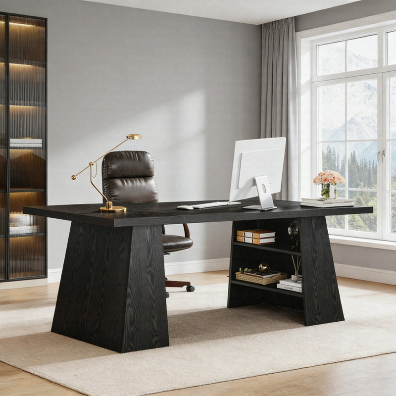 Bureau de direction 63 "avec tablettes de rangement - poste de travail de bureau d'ordinateur moderne