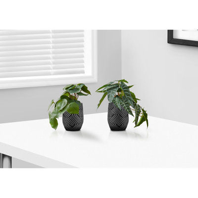 Intérieur de 2 fausses plantes en pot de 8 po pour la verdure décorative et la verdure de table: Faux pots de ciment noirs