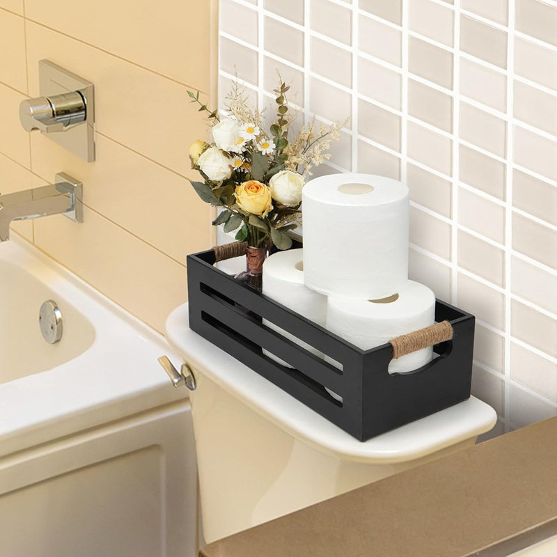 Boîte de décoration de salle de bain, 2 paniers de réservoir de toilette, rangement de salle de bain en bois