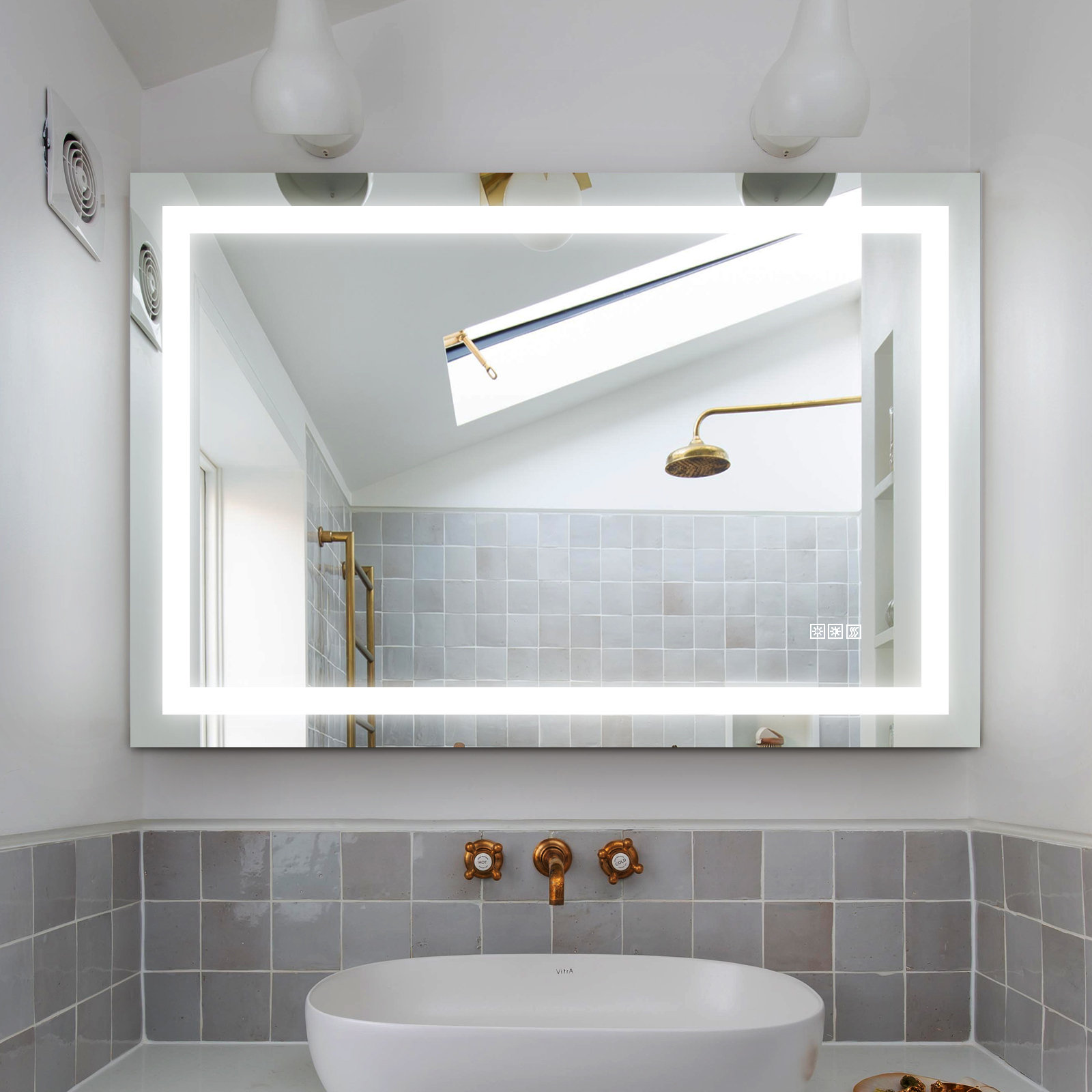 48 in. W x 36 in. H Large Rectangular Frameless Anti-Fog Dimming LED Bathroom Vanity Mirror in Transparent Orren Ellis Shape: Rectangle, Size: 48 W x
