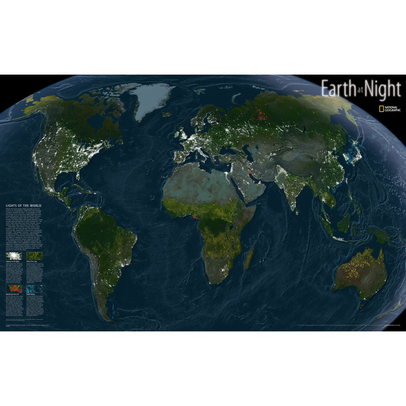 Carte terre at night, Tubes de taille standard (22" H x 35" W)