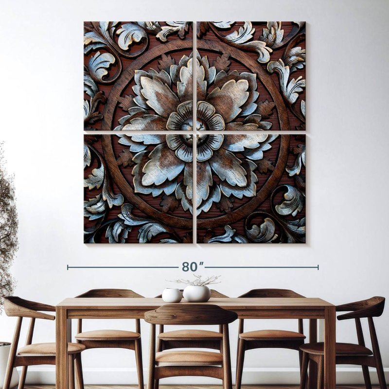 Fleur sculptée de style thaïlandais Senne, H 74 po x l 74 po
