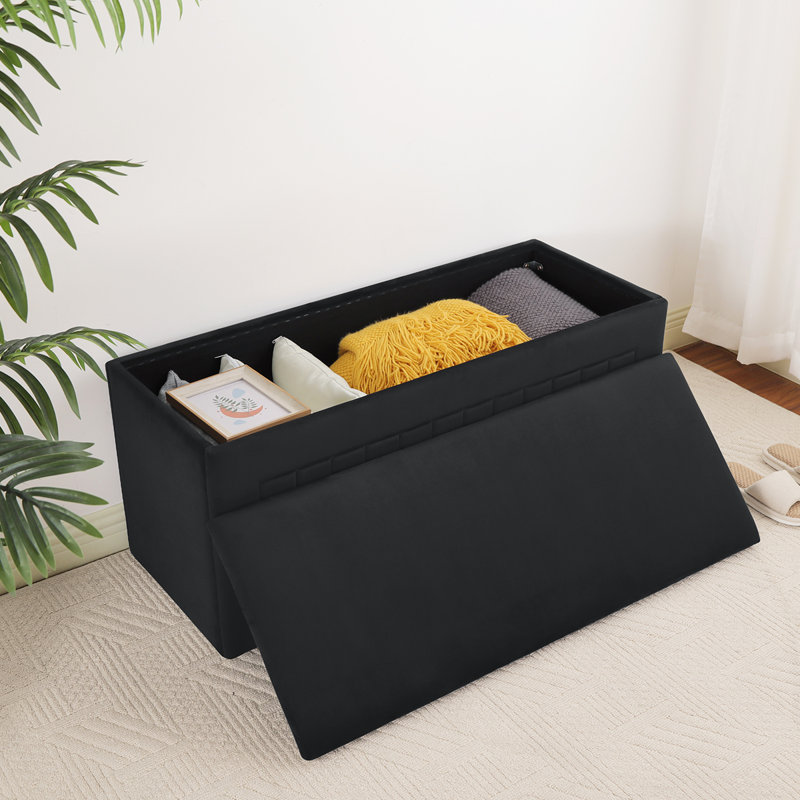 Upholstered 40" Rectangle Storage Bench Bedroom Entryway Velvet Seating Ottoman, Black 