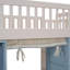 Lit mezzanine double avec 2 armoires de rangement à quatre couches et rideau, blanc et bleu