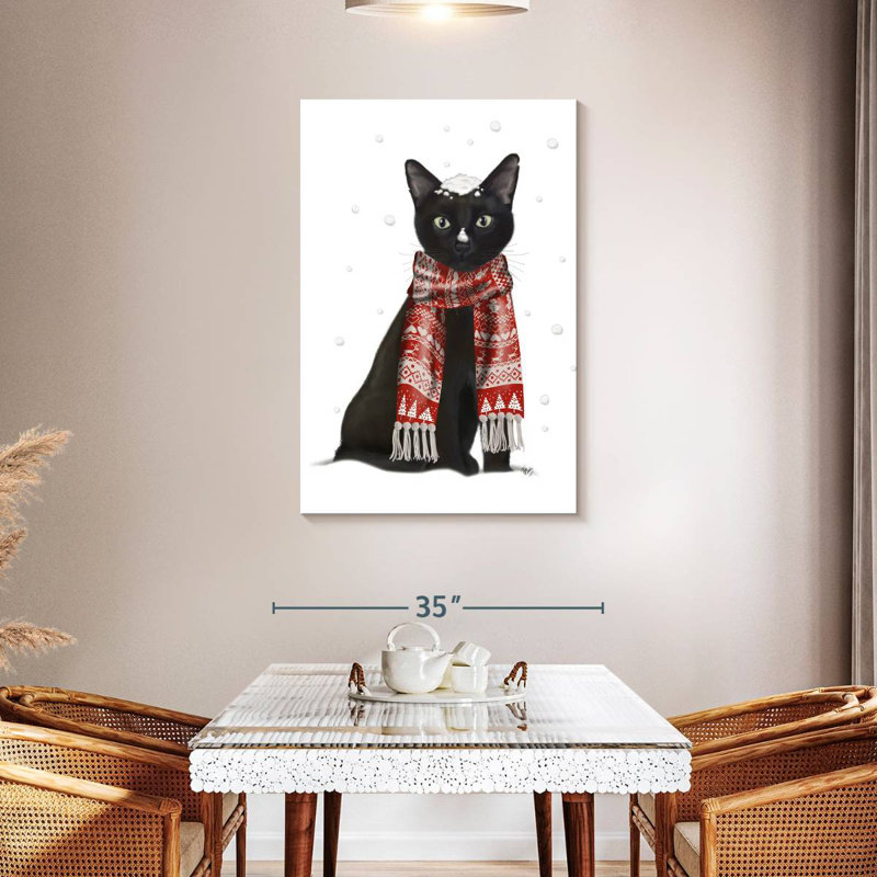 Brampt Black Cat Red Scarf, 45" H x 30" W