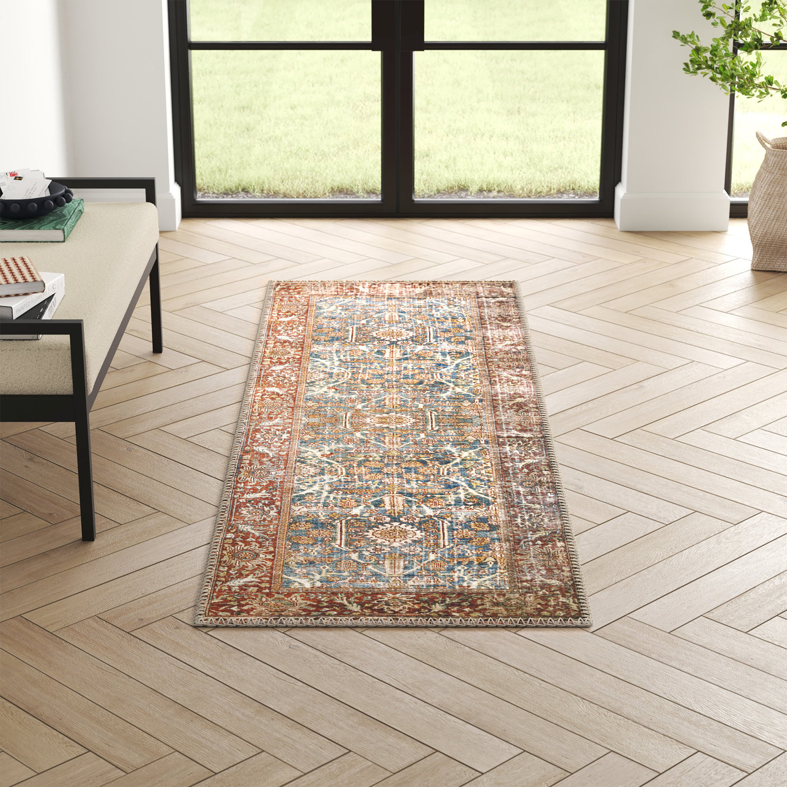 Pratt Oriental Area Rug in Ocean/Rust, Runner 2'6" x 7'6"