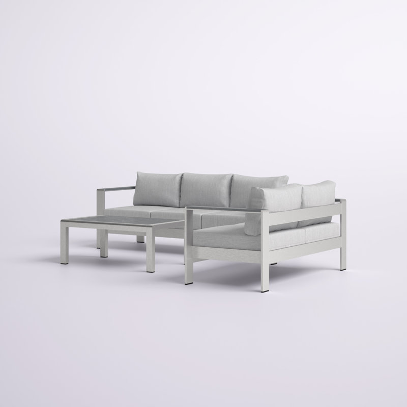 Shore Sunbrella Fabric Outdoor Patio Aluminum 3 Piece Set, Gray