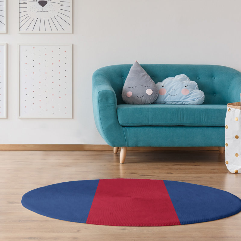 Bleu/rouge tissé à plat tapis décoratif, Rond 5 pi