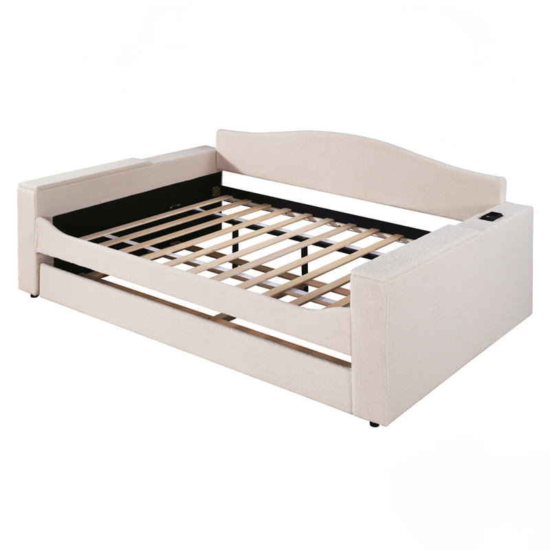 Lit de jour rembourré avec couchette, Beige, Double