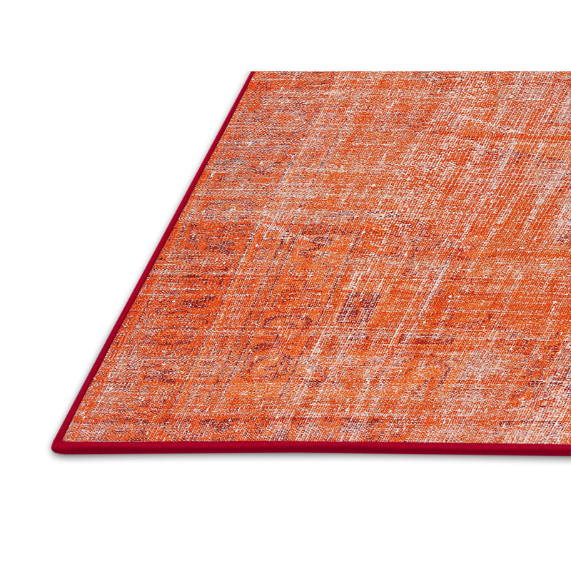 Tapis décoratif orange en laine abstraite, Rectangle 5 pi x 7 pi