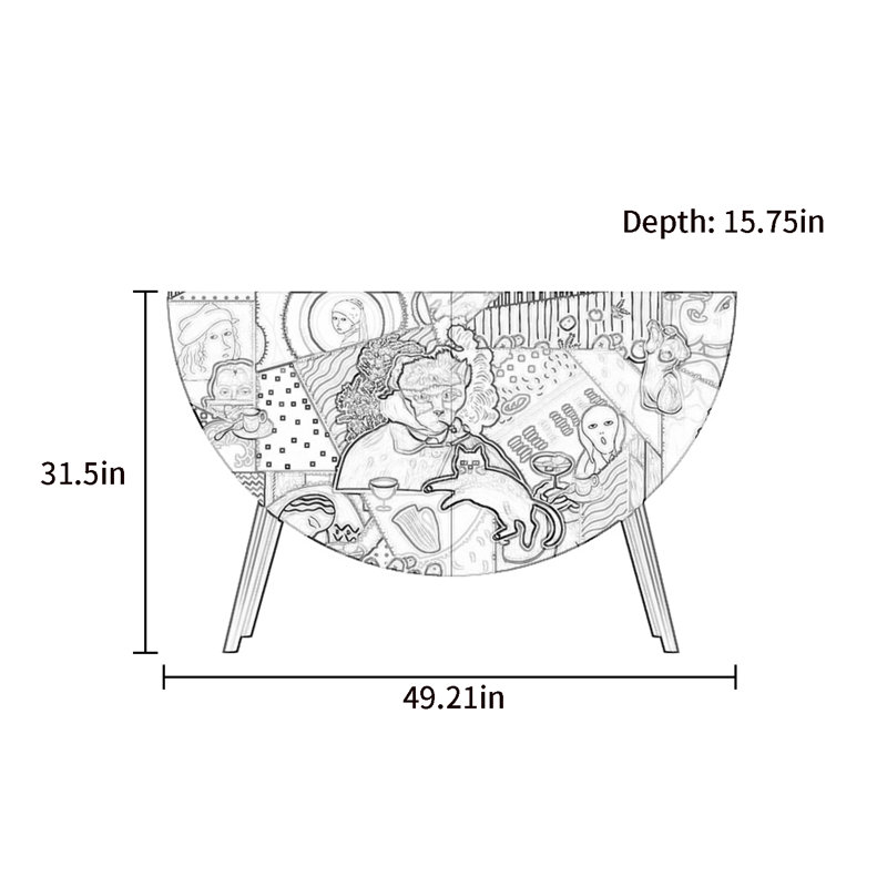 Buffet rétro en demi-lune, Blanc / multicolore