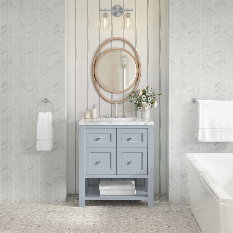 Breckenridge 30 in. Single Vanity, Serenity Blue, Carrara White, 8" Widespread