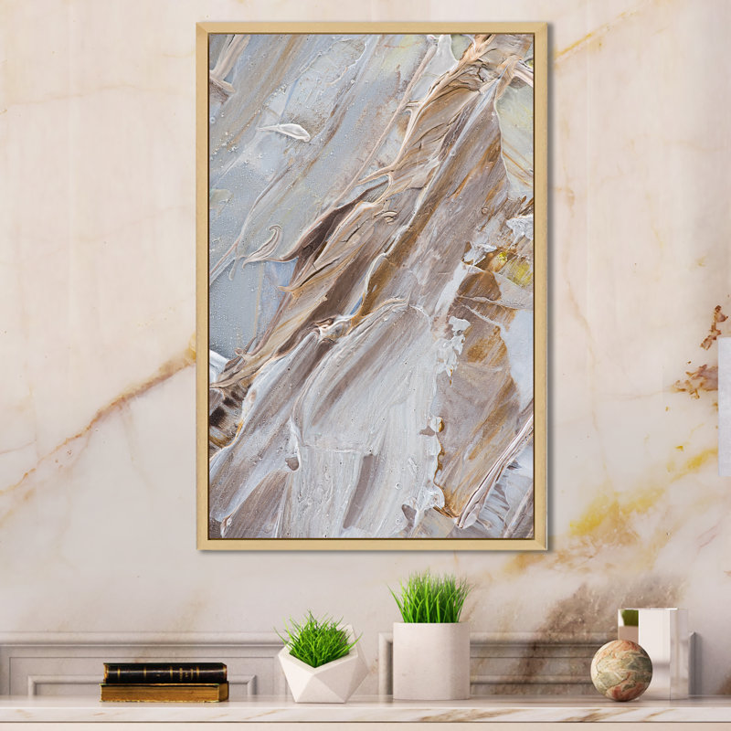 Abstrait beige brossé brun - reproduction de cadre photo sur toile, H 12 po x l 8 po x P 1 po, Cadre flottant brun