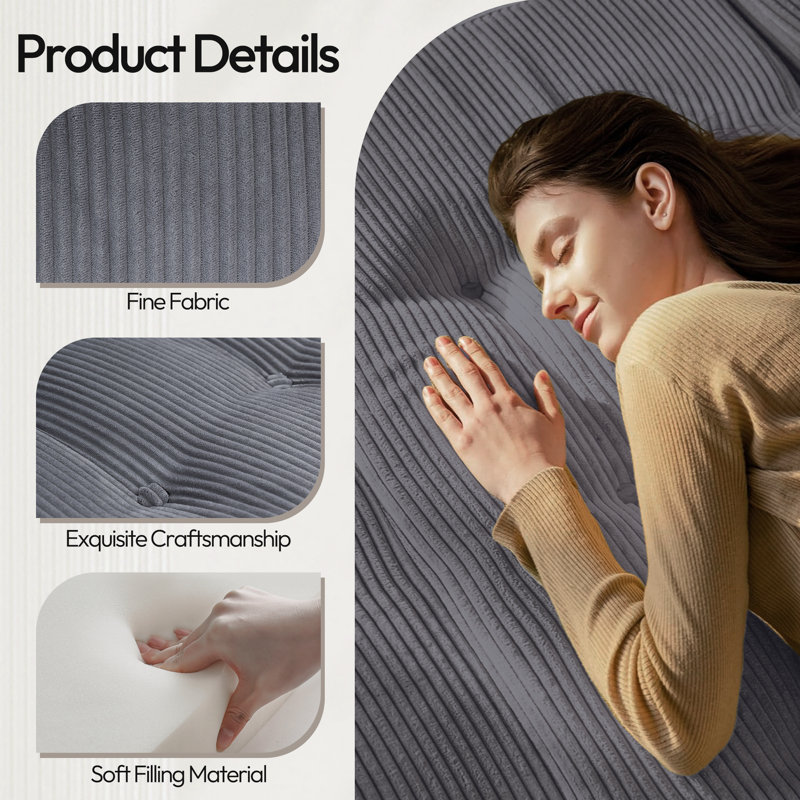 Folding Sofa Bed with Pillow, Convertible Comfy Couch Bed for Adults, Modern Ribbed Design for Apartment Living Room and Bedroom, Single Size
