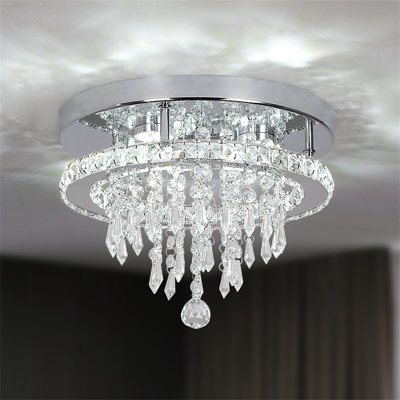 Modern K9 Crystal Chandelier LED Ceiling Light Fixtures Stainless Steel Flush Mount Ceiling Chandelier Light For Bedroom,Living Room,Foyer,Hallway,Closet,White Light