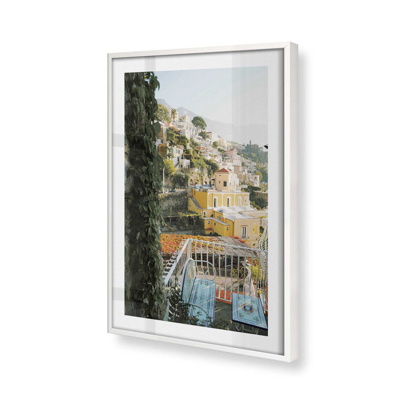 Impression de terrasse tranquille, Cadre simple blanc opaque, H 15 po x l 12 po x P 1,25 po