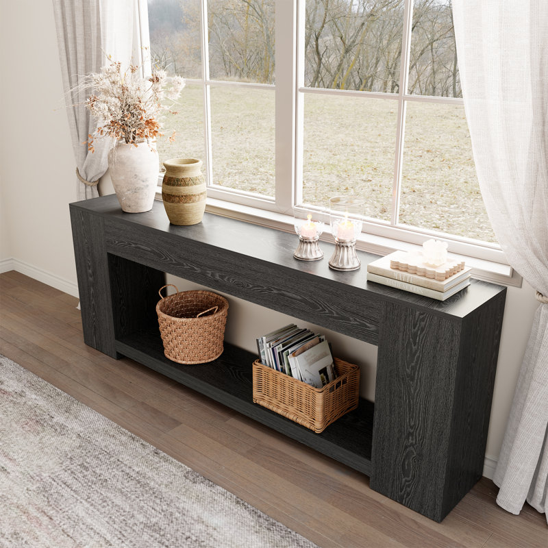 Canapé-console 86 po, tables d'entrée à 2 niveaux avec rangement, chêne naturel 86 po, Black